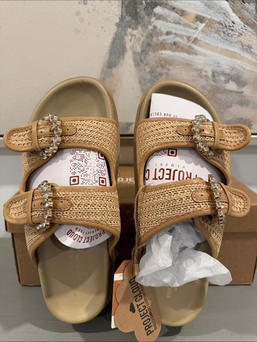 Project Cloud Kids' Tan Beaded Double-Strap Sandals